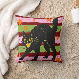 Retro süße Halloween-Schwarze Katze mit Streifen u Kissen
