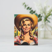 Retro süße Landfrau Postkarte (Stehend Vorderseite)