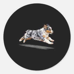 Retro süße laufende Hund Kunst Australian Shepherd Runder Aufkleber