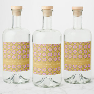 Retro süße Mod Blumen Gelb Benutzerdefinierte Brau Alkoholflaschenetikett