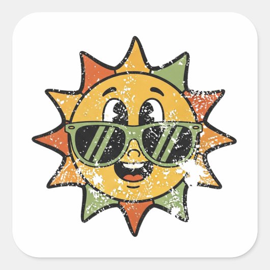 Retro Süße Sonne Quadratischer Aufkleber (Vorderseite)