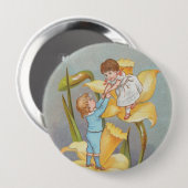 Retro süße Valentinstag, Kinder und Narzissen Button (Vorne & Hinten)