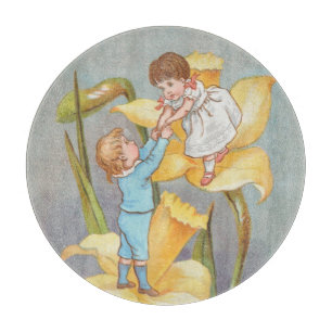 Retro süße Valentinstag, Kinder und Narzissen Schneidebrett