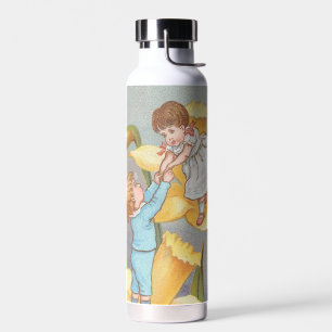 Retro Süße Valentinstag, Kinder und Narzissen Trinkflasche