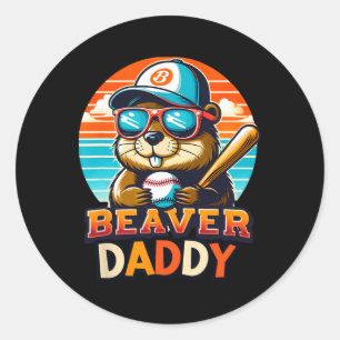 Retro Süßer Biber Daddy Baseball Vintage Tier Sp Runder Aufkleber