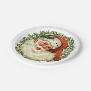 Retro süßer dicker Weihnachtsmann-Kranz Feiertags- Pappteller
