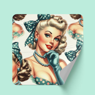 Retro Süßer Klassischer Pin-Up Quadratischer Aufkleber