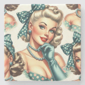 Retro Süßer Klassischer Pinup Steinuntersetzer (Vorderseite)