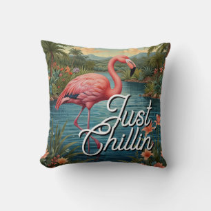 Retro süßer rosa Flamingo tropisches Paradies Kissen