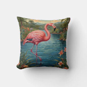 Retro süßer rosa Flamingo tropisches Paradies Kissen