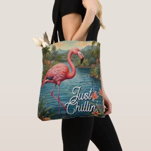 Retro süßer rosa Flamingo tropisches Paradies Tasche
