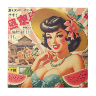 Retro süßes japanisches Mädchen Fliese