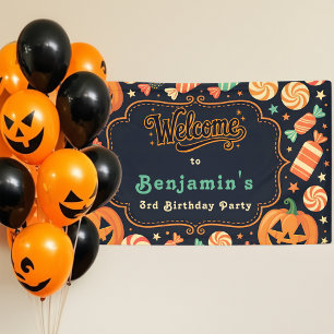 Retro-Süßigkeiten oder Streich Kinder Halloween-Ge Banner