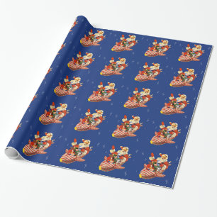 Retro-Süßigkeiten-Raketen-Weihnachtsmann-Geschenkp Geschenkpapier