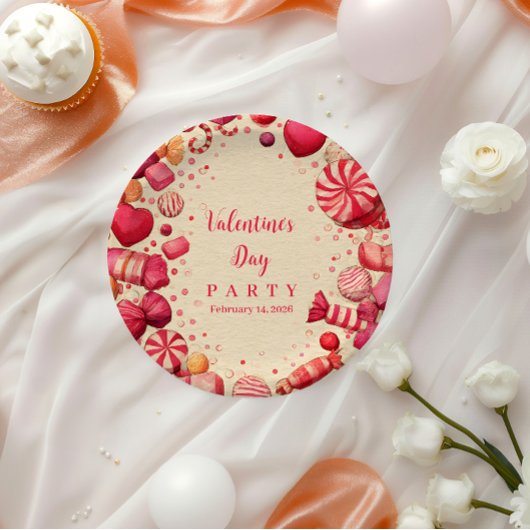 Retro-Süßigkeiten Valentinsfeier Pappteller
