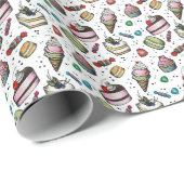 Retro-Süßigkeiten- Weiß Geschenkpapier (Rolleneckpunkt)