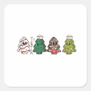 Retro-Süßigkeitenbaum Weihnachten Rosa Schleife Co Quadratischer Aufkleber