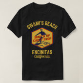 Retro Swamis Beach Encinitas California Gold Text T-Shirt (Design vorne)