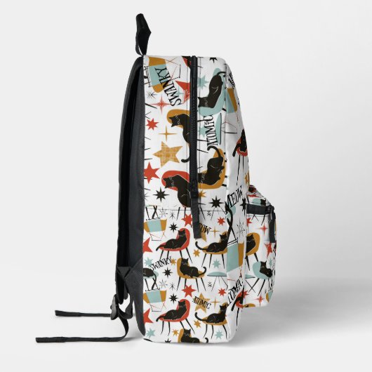 Retro Swanky Black Cat in Atomic MCM Backpack Bedruckter Rucksack (Links)