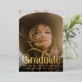 Retro Swash Gold Foil Foto Abschluss Olivenweg Folieneinladung (Stehend vorne)