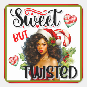 Retro Sweet but Twisted Christmas Pinup Quadratischer Aufkleber