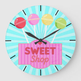 Retro Sweet Shop Pastel Candy Lollipops Große Wanduhr