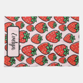 Retro Sweet Strawberry Cartoon Personalized Geschirrtuch (Horizontal)