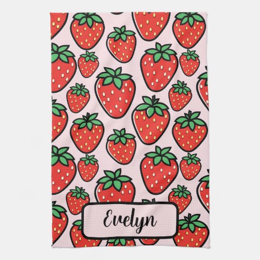 Retro Sweet Strawberry Cartoon Personalized Geschirrtuch (Vertikal)