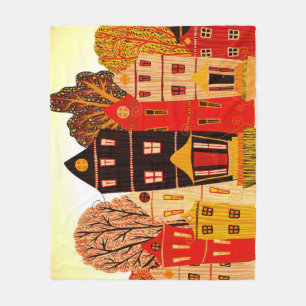 Retro Sweet Zuhause Poster: Cartoon Houses Fleecedecke