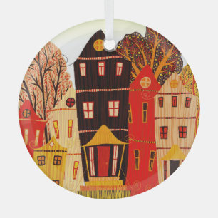 Retro Sweet Zuhause Poster: Cartoon Houses Ornament Aus Glas