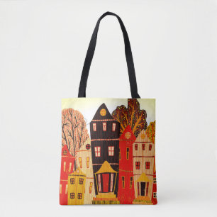 Retro Sweet Zuhause Poster: Cartoon Houses Tasche