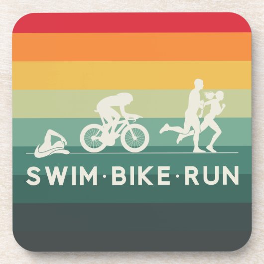 Retro Swim Bike Run Triathlon Icon Serie Getränkeuntersetzer (Vorderseite)