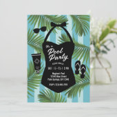 Retro Swimsuit Pool Party Einladung (blau) (Stehend Vorderseite)