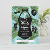 Retro Swimsuit Sweet 16 Pool Party Einladung (blau (Stehend Vorderseite)