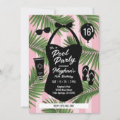 Retro Swimsuit Sweet 16 Pool Party Einladung (pink (Vorderseite)