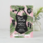 Retro Swimsuit Sweet 16 Pool Party Einladung (pink (Stehend Vorderseite)