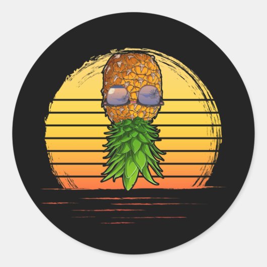 Retro Swinger Upside Down Pineapple Sunset Horizon Runder Aufkleber (Vorderseite)