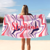Retro Swirf Abstrakt Wave Pink Lila Individuelle N Strandtuch