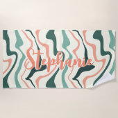 Retro Swirl Abstrakt Wave Peach Mint Individuelle  Strandtuch (Vorderseite)