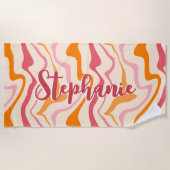 Retro Swirl Abstrakt Wave Pink Orange Individuelle Strandtuch (Vorderseite)