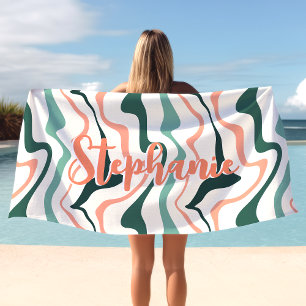 Retro Swirl Abstrakte Welle Pfirsich Minze Benutze Strandtuch