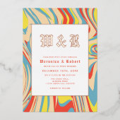 Retro Swirl Abstraktes Muster Rose Gold Monogramm Folieneinladung (Vorderseite)