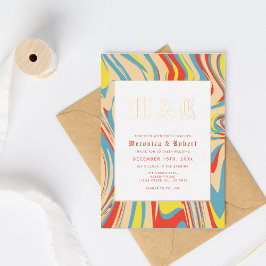 Retro Swirl Abstraktes Muster Rose Gold Monogramm Folieneinladung