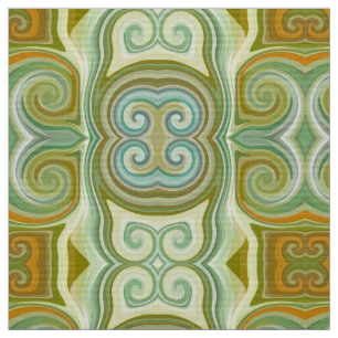 Retro Swirl Aqua Olive Orange Stoff