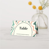 Retro Swirl Arch Mint Green Pink Wedding Platzkarte (Vorderseite)