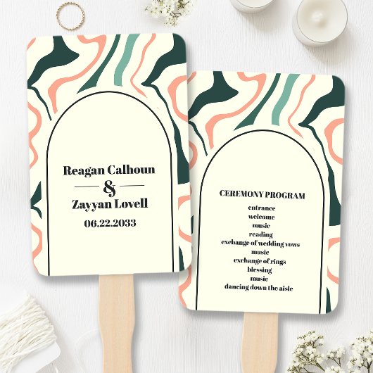 Retro Swirl Arch Mint Green Pink Wedding Programm Fächer