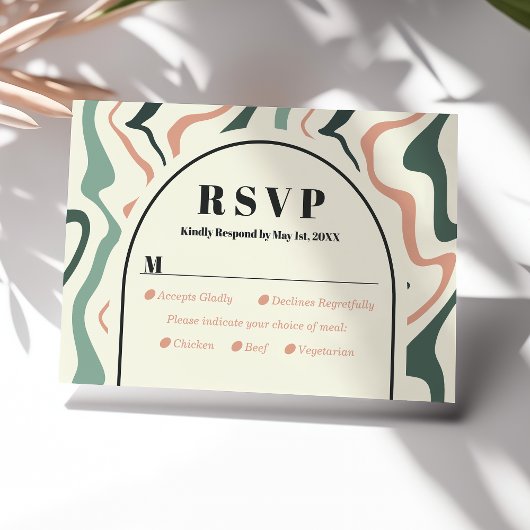 Retro Swirl Arch Mint Green Pink Wedding RSVP Card