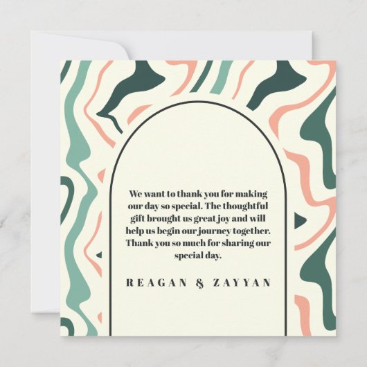 Retro Swirl Arch Mint Grün und Rosa Hochzeit Dankeskarte (Rückseite)