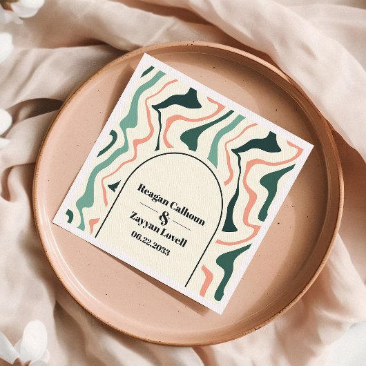 Retro Swirl Arch Mint Grün und Rosa Hochzeit Serviette