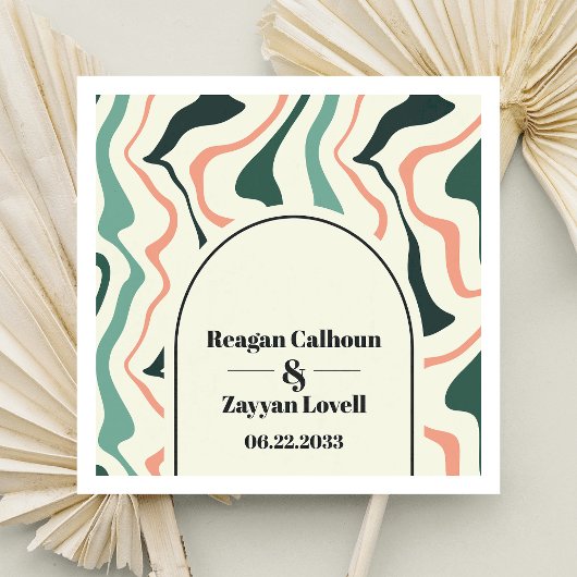 Retro Swirl Arch Mint Grün und Rosa Hochzeit Serviette